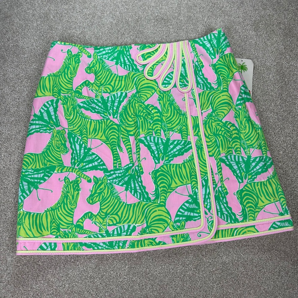 Lilly Pulitzer Womens 12 Kendall Skirt Pink Green Zebra Butterfly Tropical Mini